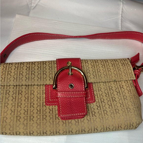 Pedro Rogado Orange leather straps Tan canvas handbag - Picture 1 of 8